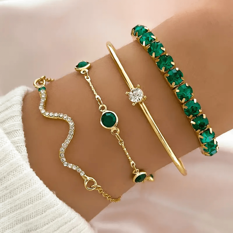 LUNA | Elegante bracciale vintage verde con cristalli scintillanti