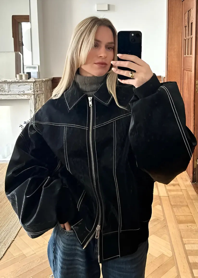 Giacca Casual Oversize in Pelle
