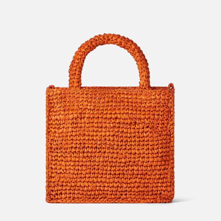 Mini Vanity Bag in Orange Raffia with Front Embroidery