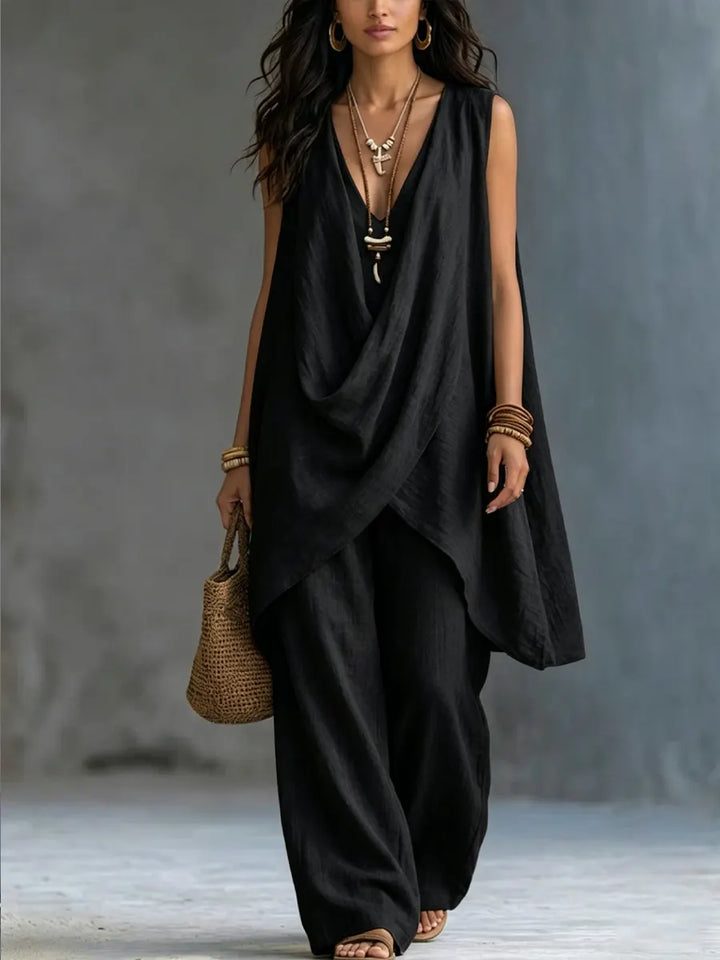 Ginevra | Completo Drappeggiato con Pantalone Ampio