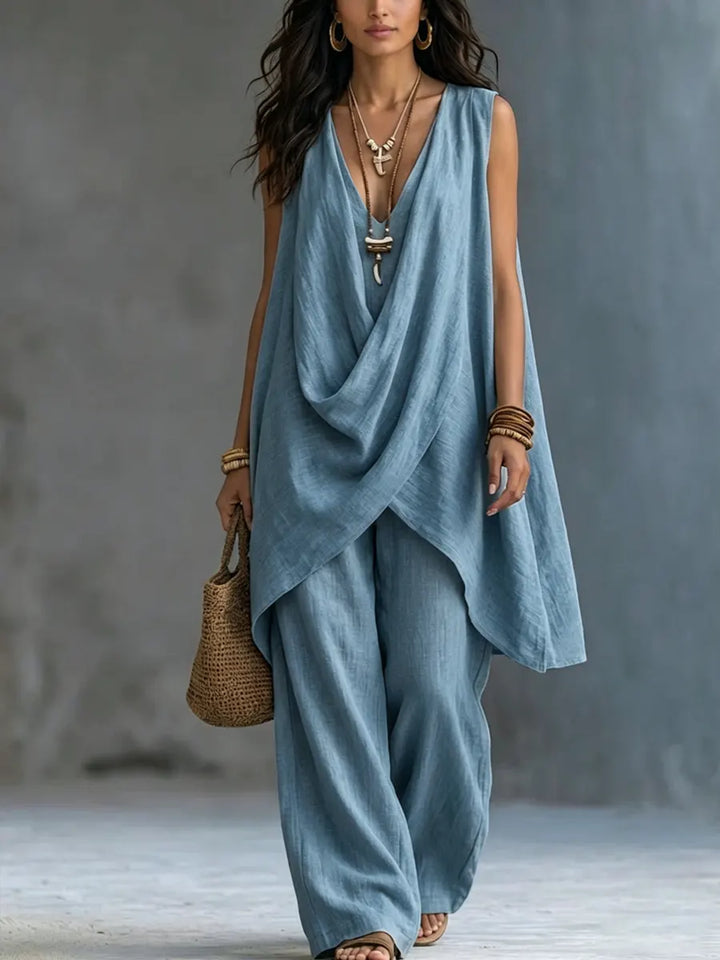 Ginevra | Completo Drappeggiato con Pantalone Ampio