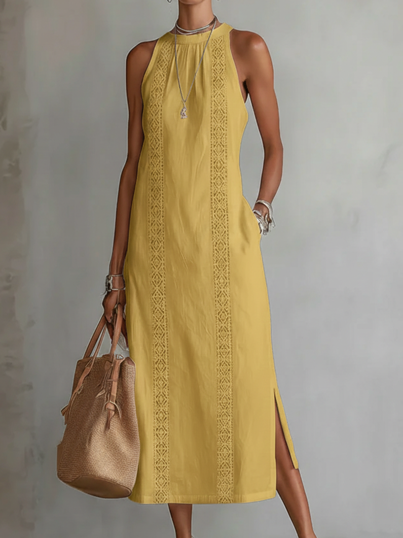 Jimena | Abito midi con collo alla Mao