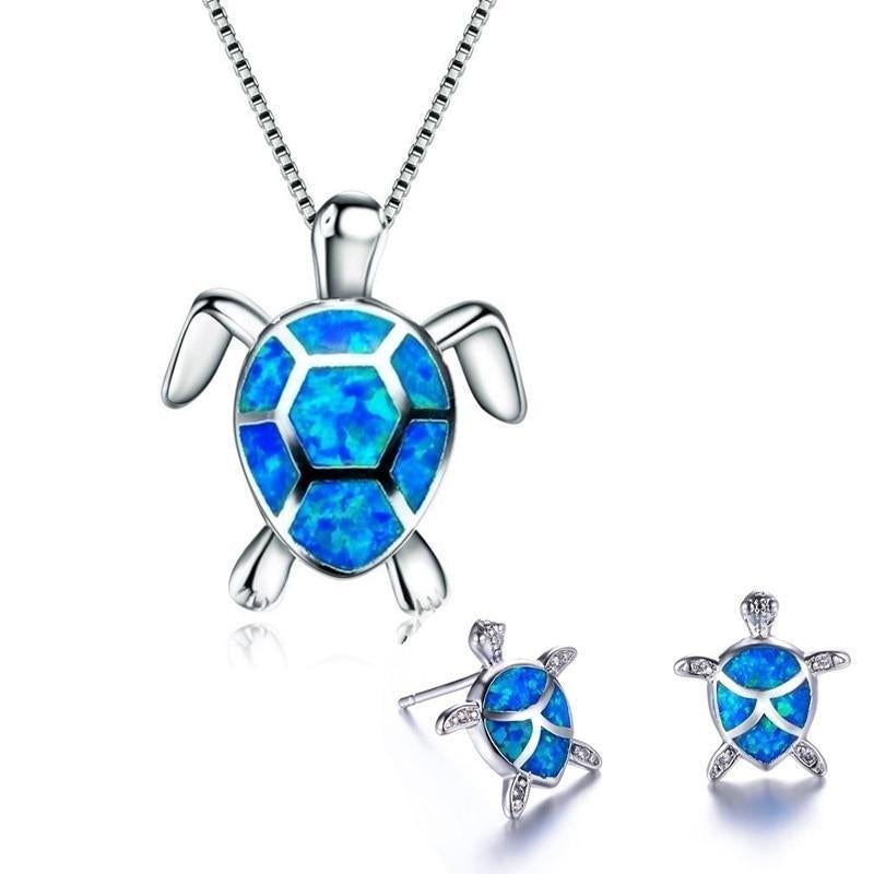 Set collana e orecchini tartaruga marina in opale e argento – Collana colibrì con orecchini abbinati