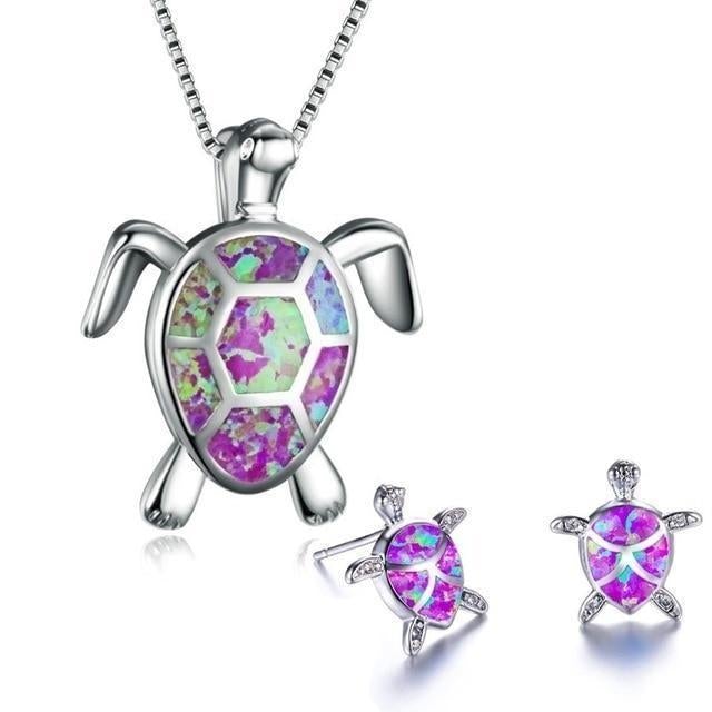 Set collana e orecchini tartaruga marina in opale e argento – Collana colibrì con orecchini abbinati