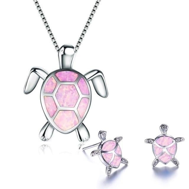 Set collana e orecchini tartaruga marina in opale e argento – Collana colibrì con orecchini abbinati