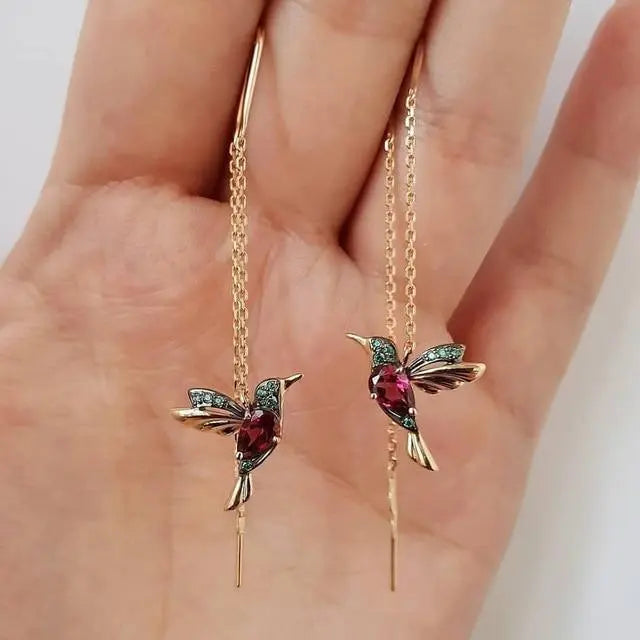 Set orecchini smaltati con colibrì e zirconia