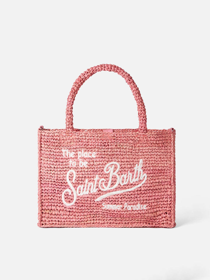 Colette Pink Raffia Bag with Saint Barth Embroidery