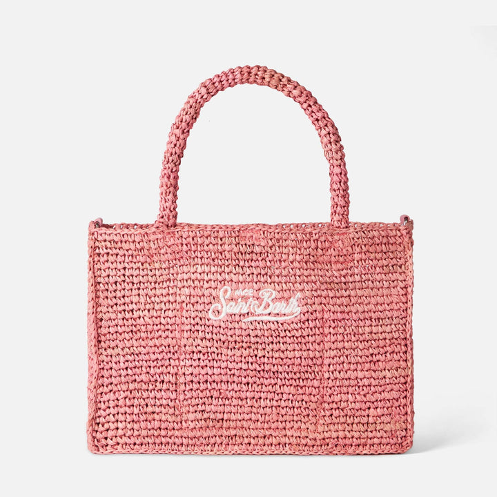 Colette Pink Raffia Bag with Saint Barth Embroidery