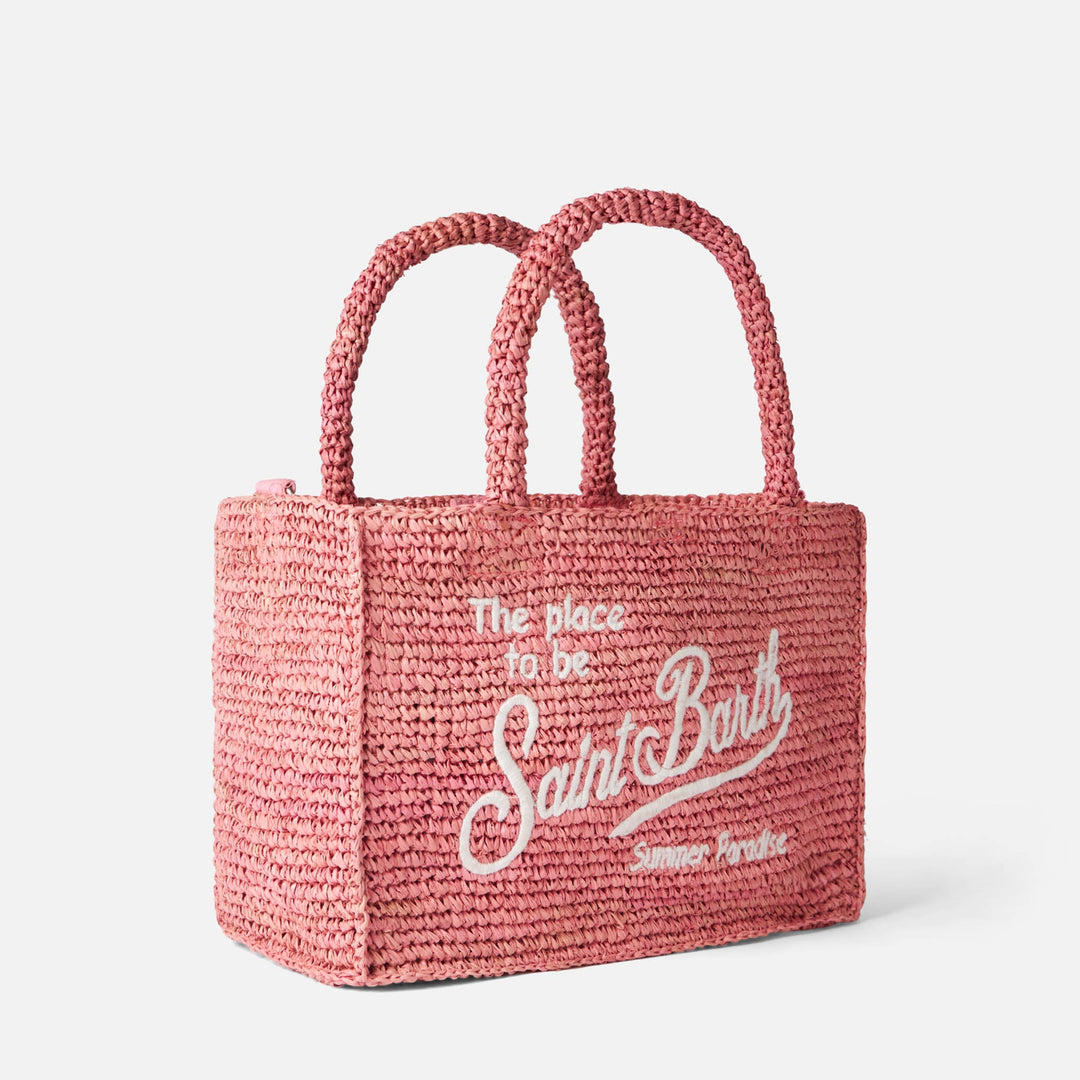 Colette Pink Raffia Bag with Saint Barth Embroidery