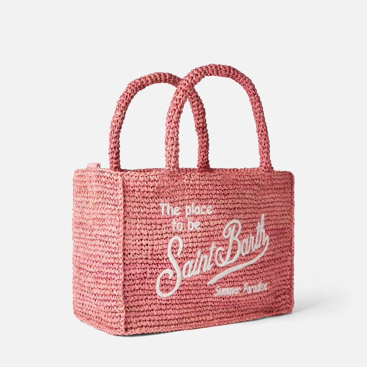 Colette Pink Raffia Bag with Saint Barth Embroidery