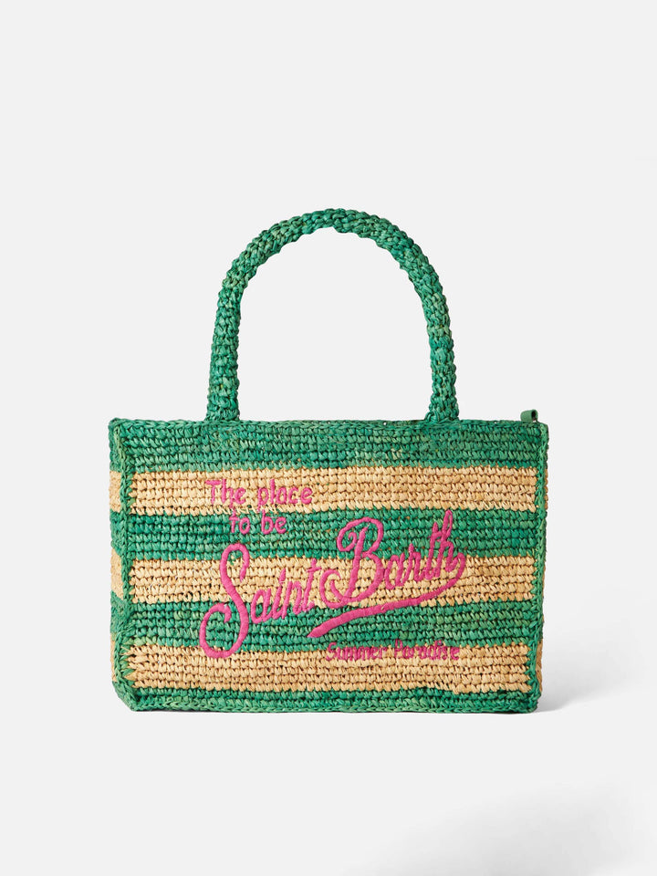 Colette Striped Raffia Bag in White and Green
