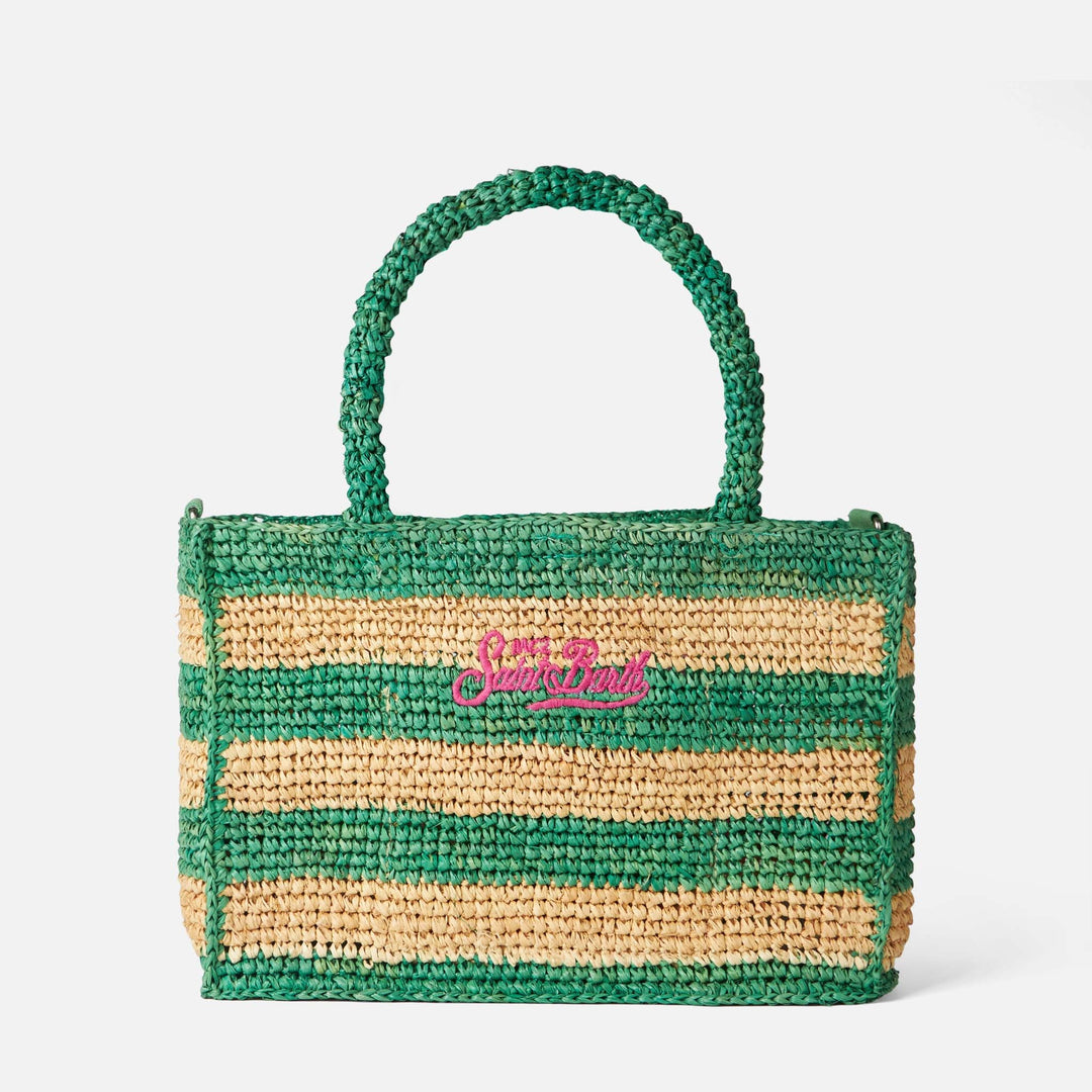 Colette Striped Raffia Bag in White and Green