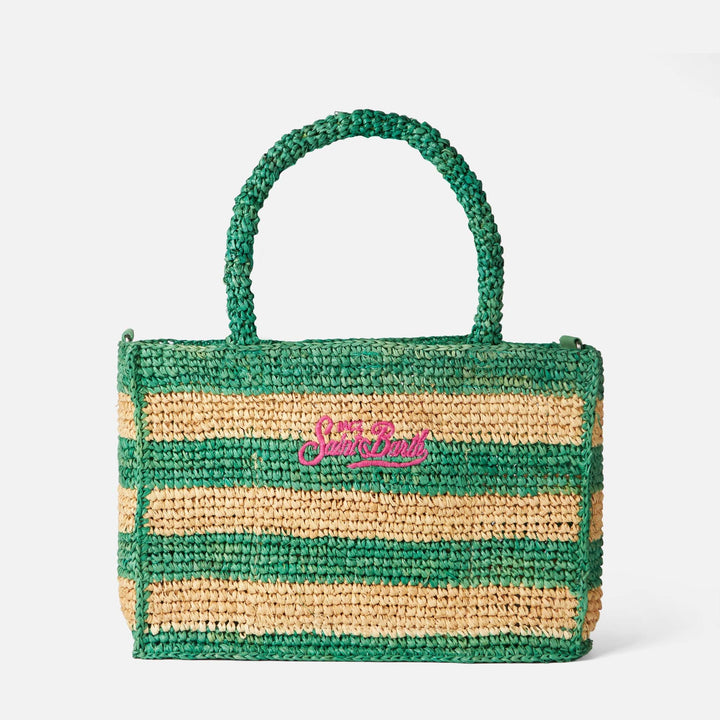 Colette Striped Raffia Bag in White and Green