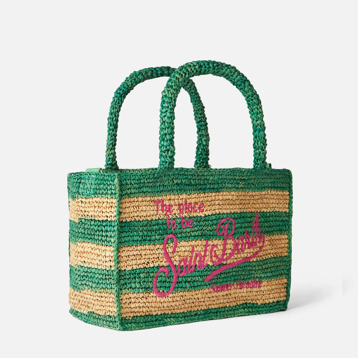 Colette Striped Raffia Bag in White and Green