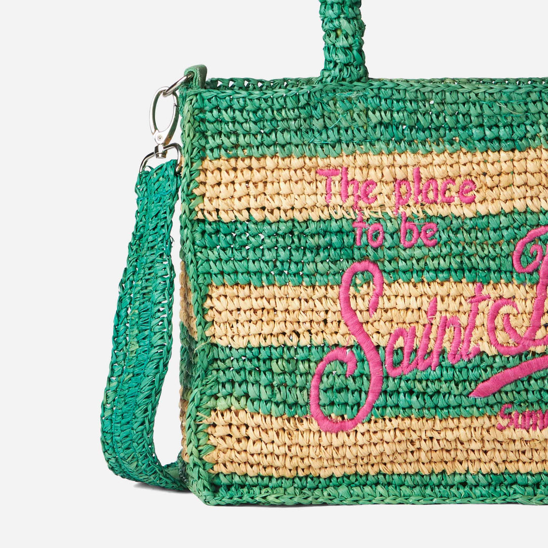 Colette Striped Raffia Bag in White and Green