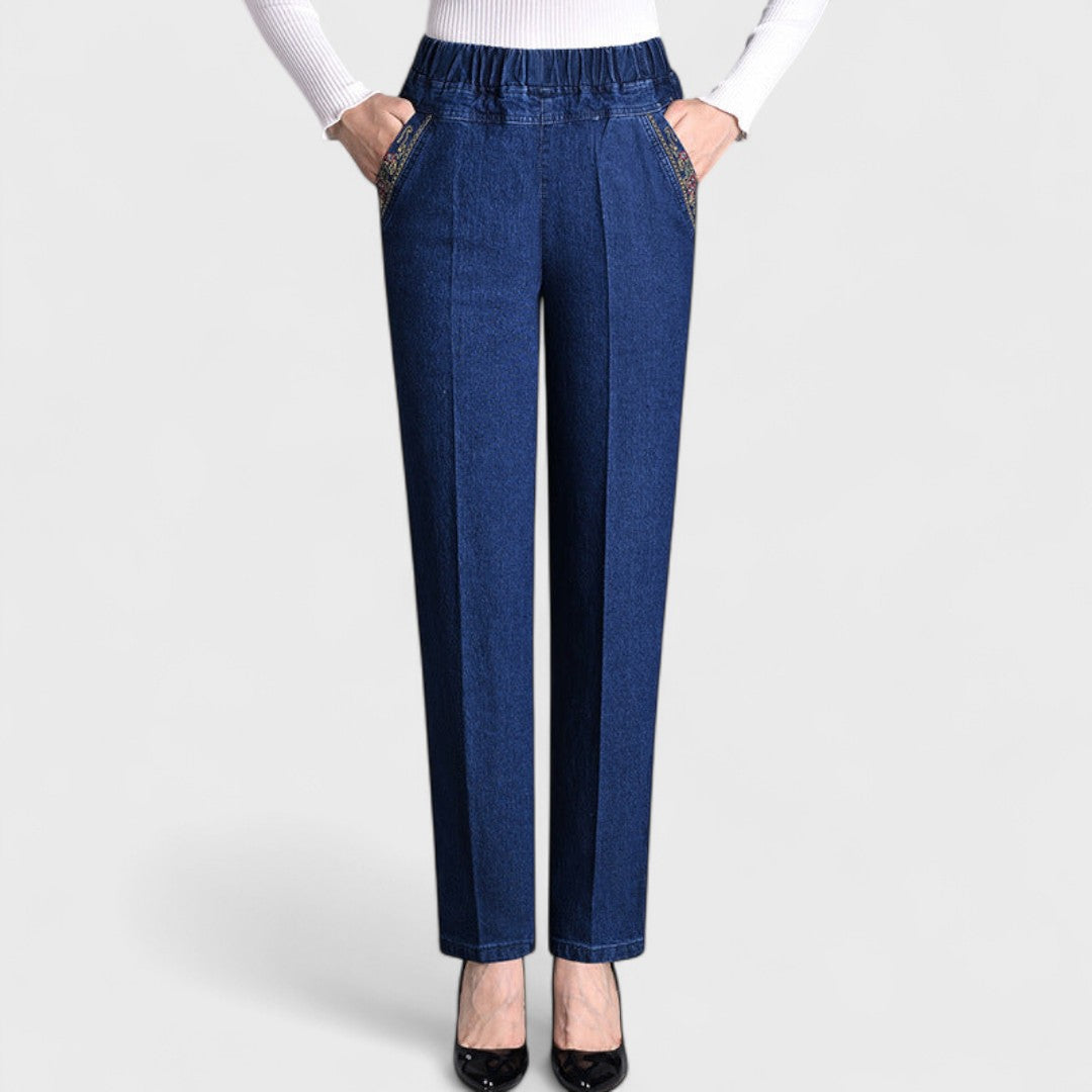 Jeans da donna con tasche laterali e vita elastica
