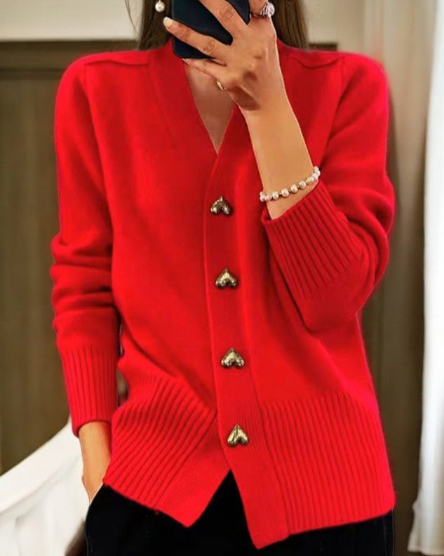 Adele - Elegante Cardigan con Bottoni a Forma di Cuore