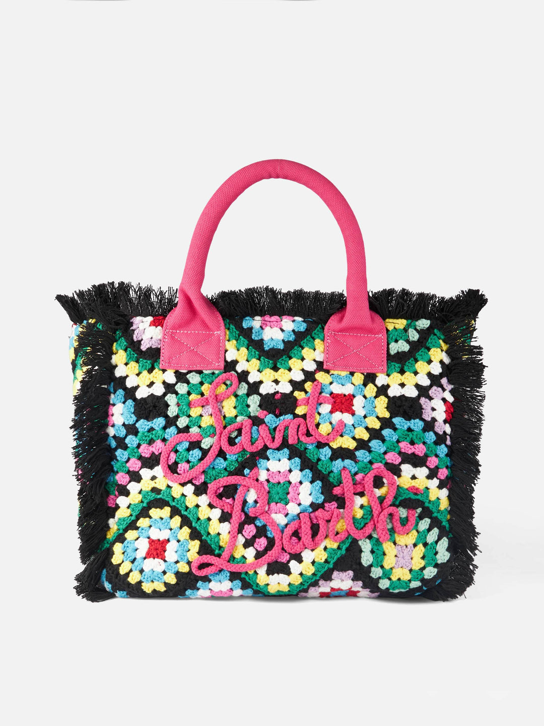 Borsa a spalla in crochet con design multicolore