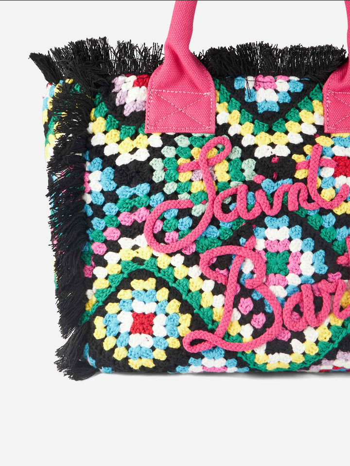 Borsa a spalla in crochet con design multicolore