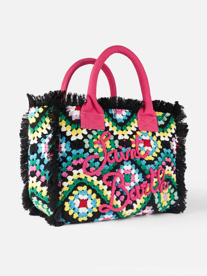 Borsa a spalla in crochet con design multicolore