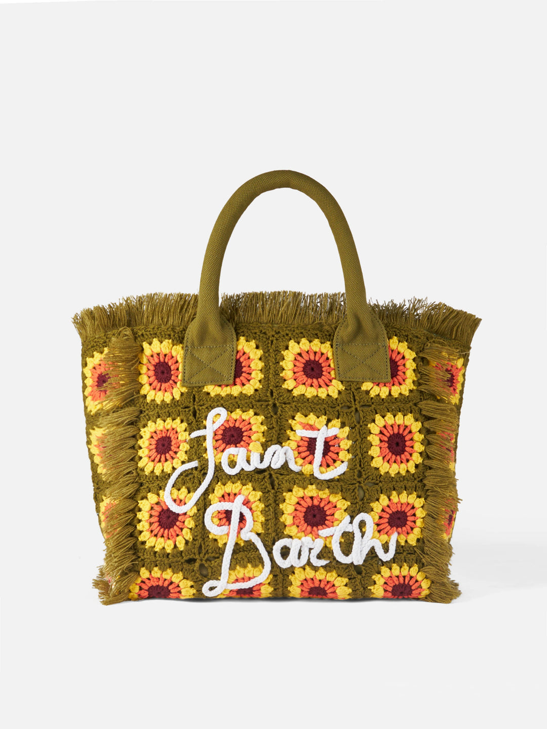 Borsa a spalla all'uncinetto con decorazione floreale