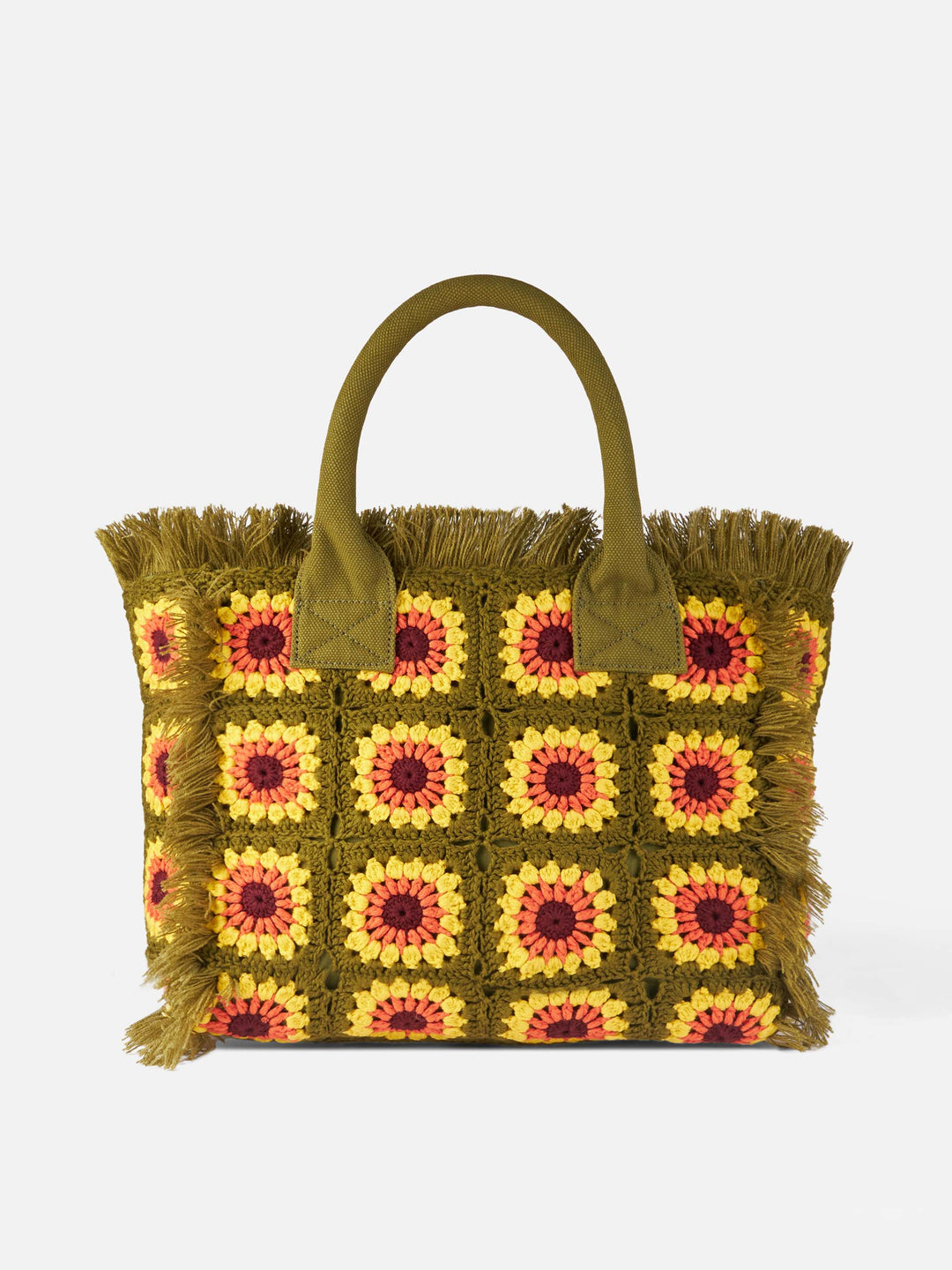Borsa a spalla all'uncinetto con decorazione floreale