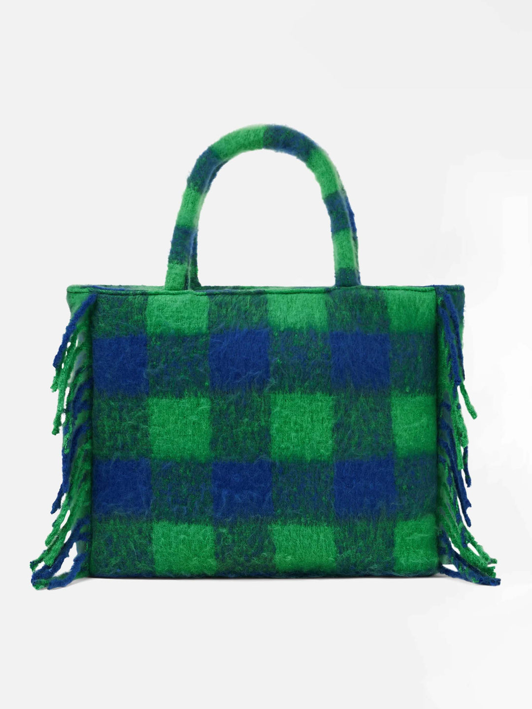 Vanity Borsa a Spalla in Pile con Motivo Check Verde e Blu