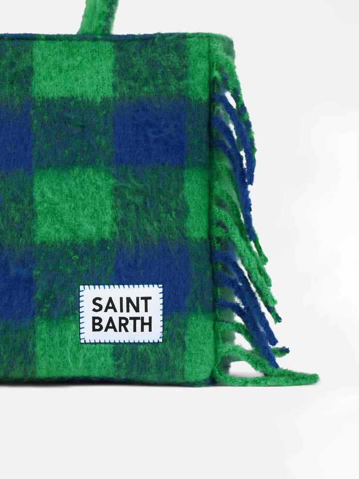 Vanity Borsa a Spalla in Pile con Motivo Check Verde e Blu